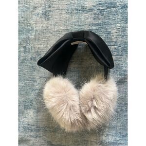Kate Spade Black Gray Satin Bow Faux Fur Earmuffs NWOT!